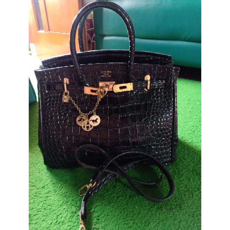 hermes croco glossy black