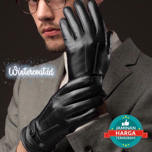 READY INDONESIA Sarung tangan kulit pria men cowok winter leather gloves hitam touchscreen motor