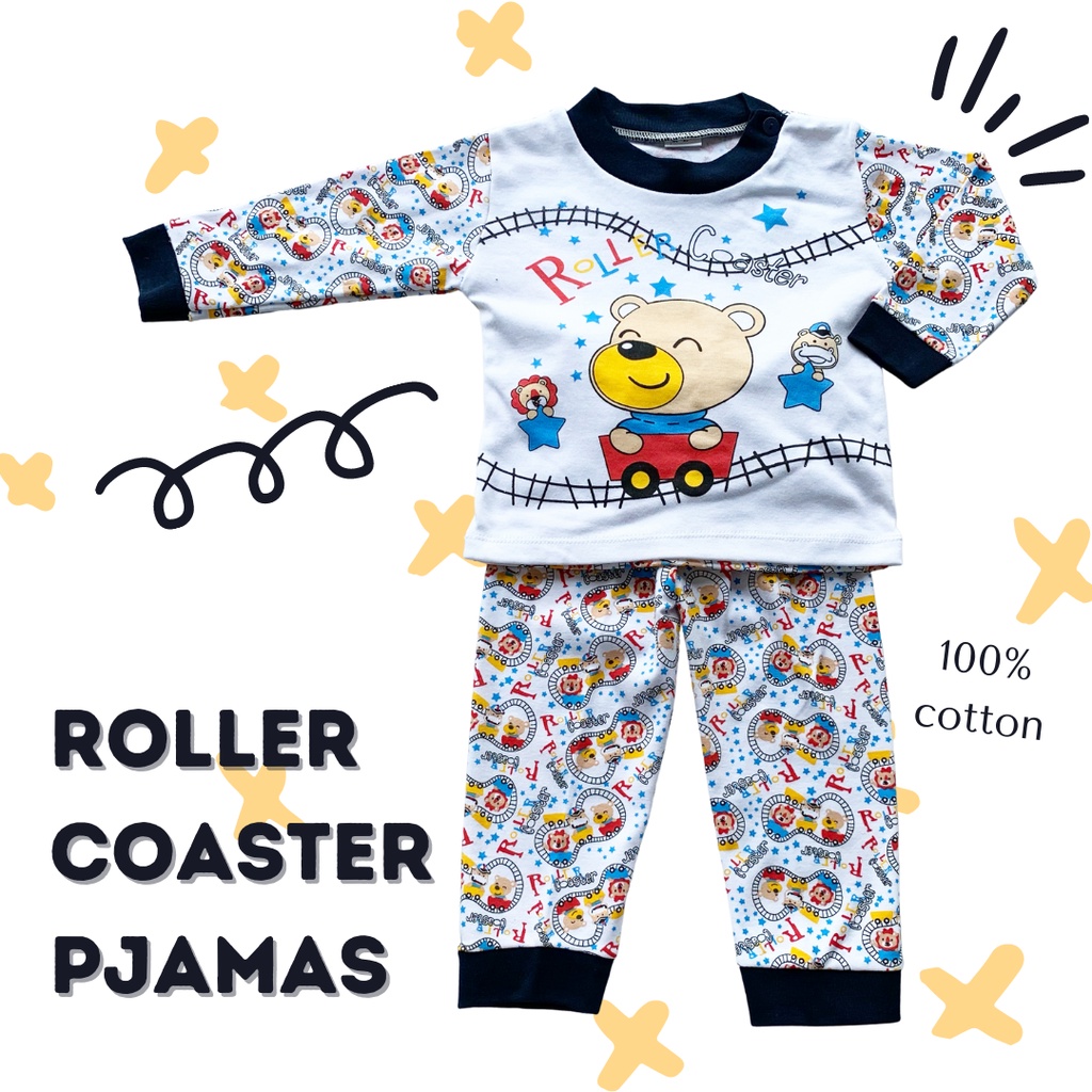 setelan piyama anak laki laki  1 - 2 tahun baju tidur balita baby katun ROLLER COASTER