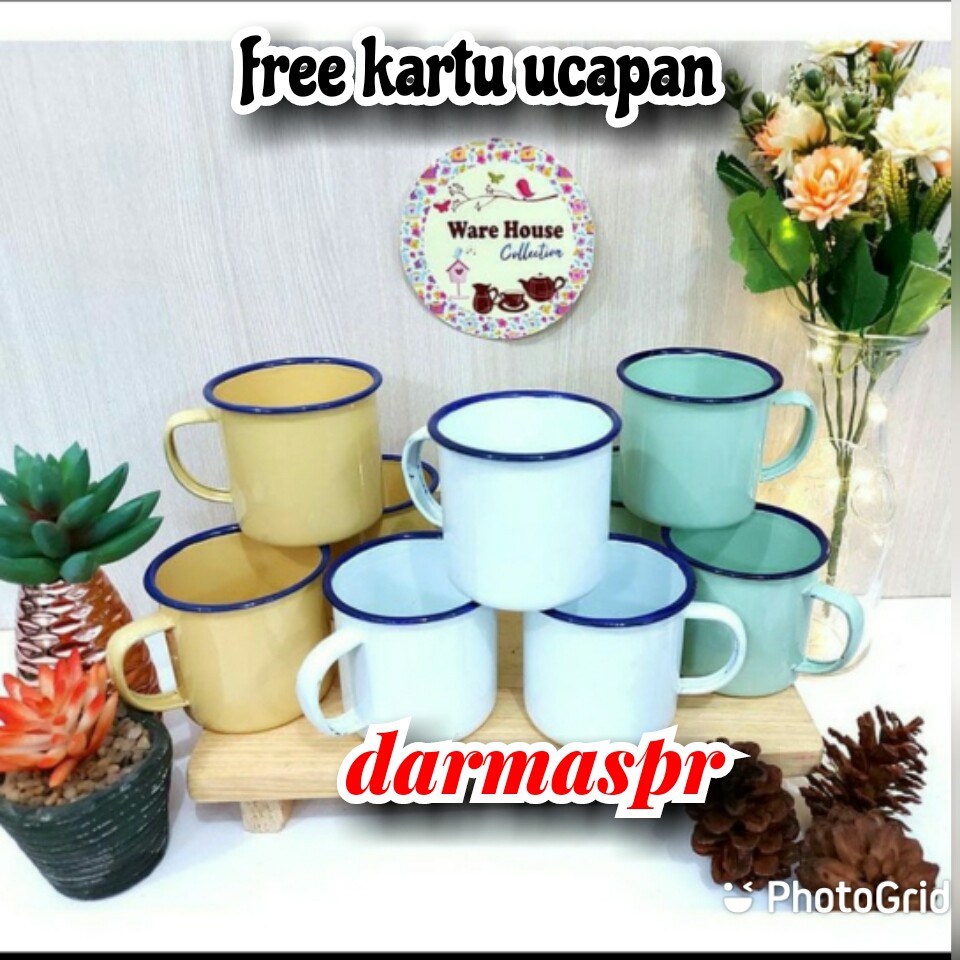 SOUVENIR PERNIKAHAN CANGKIR ENAMEL BESI free kartu ucapan tanpa kemasan