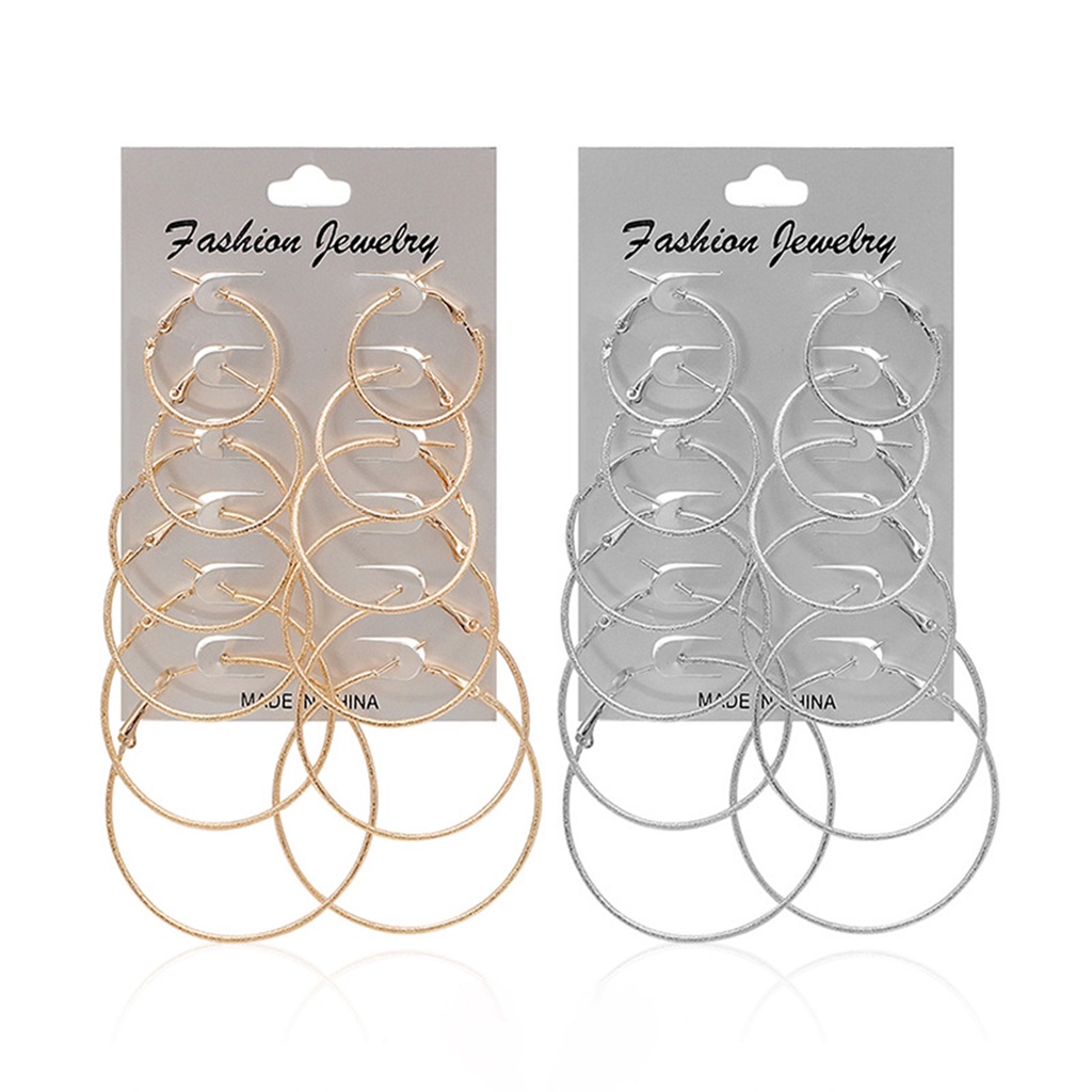 Hu Hu Hu Hu Hu Alat Bantu Pasang Kacamata♡ 6 Pasang Anting Tusuk Bentuk Lingkaran Bahan Metal Gaya Punk Untuk Wanita