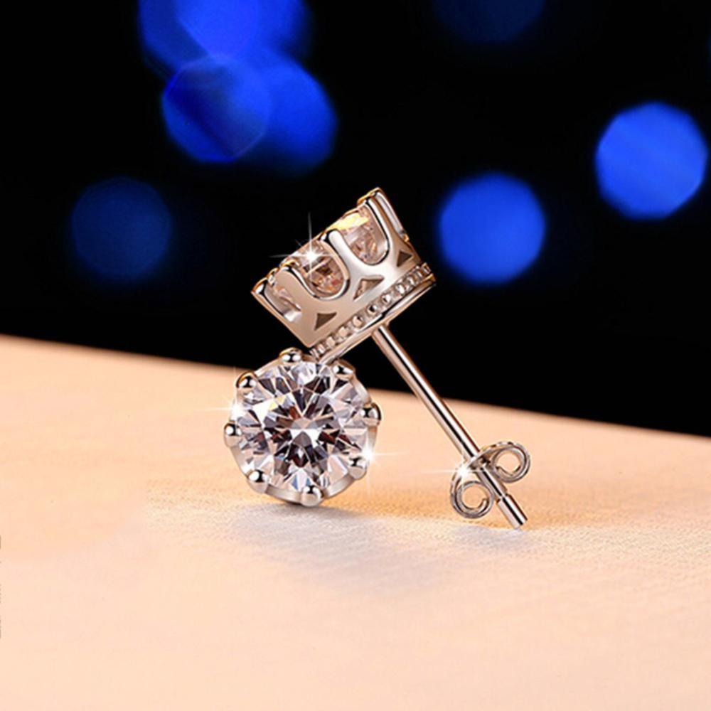 Timekey Anting Tusuk Desain Mahkota Hias Zircon Gaya Klasik Berkilau Untuk Wanita A5K3