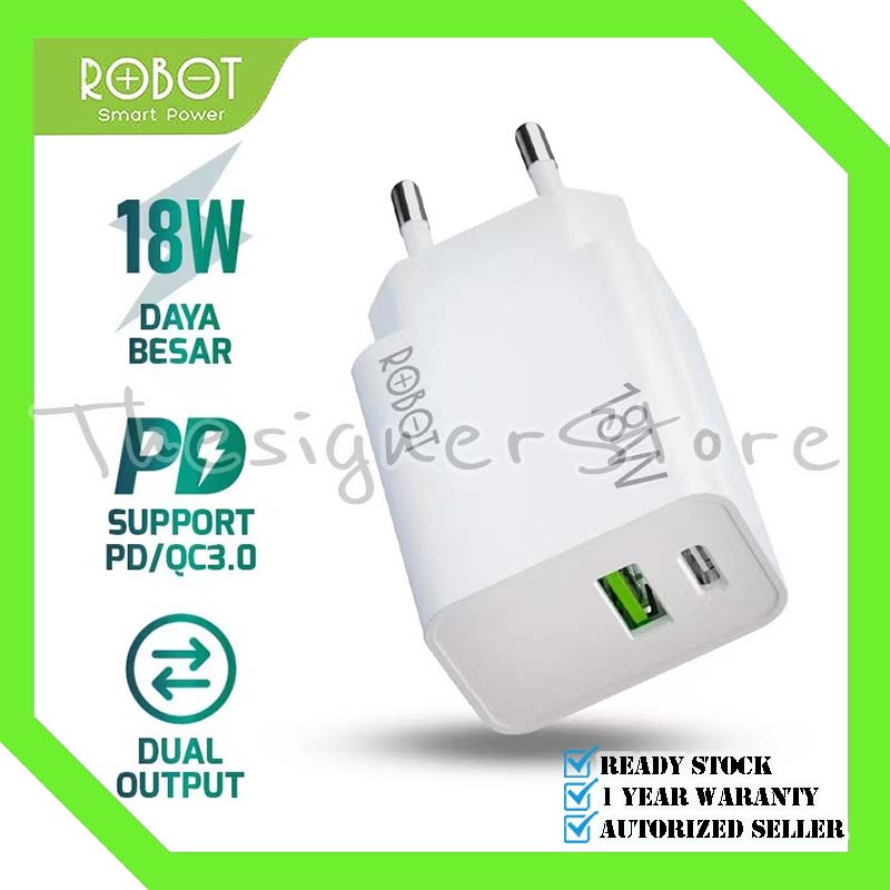 ROBOT RT-F2 Charger Dual Port Quick Charging QC 3.0 Original Dual Output 18W - Garansi Resmi 1 Tahun