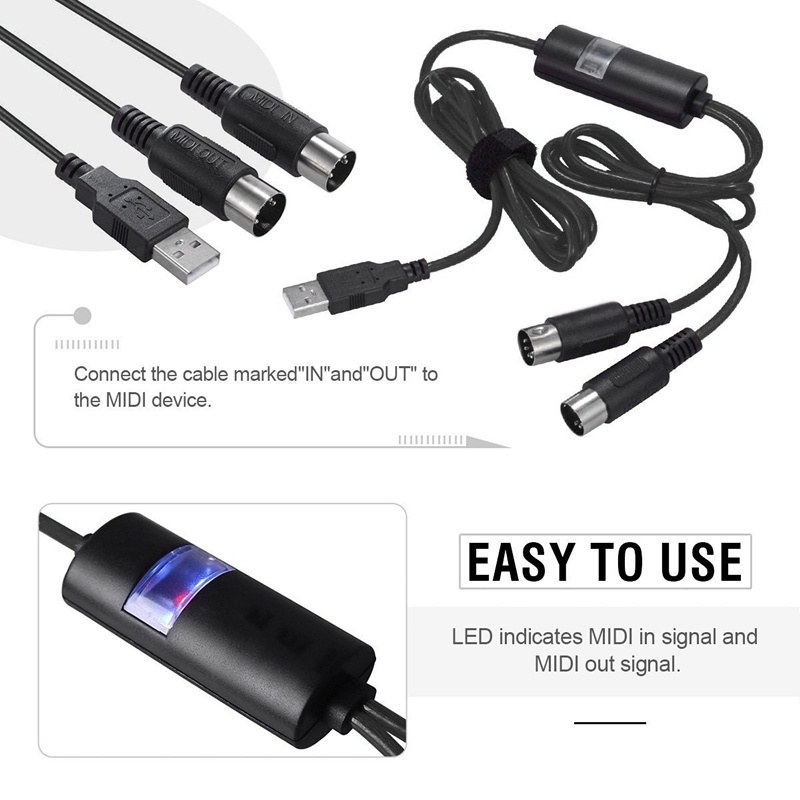 Kabel Adapter Converter USB to MIDI Panjang 2m Untuk Piano / Drum / Gitar Elektrik