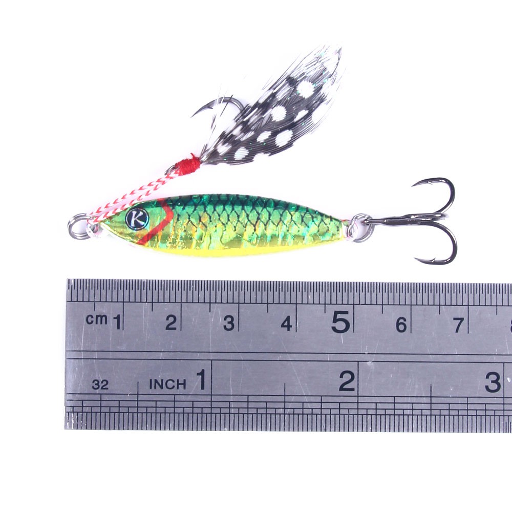 5pcs Umpan Pancing Jigging Metal Dengan Kail Treble / Single + Bulu Ukuran 14G / 4.8CM