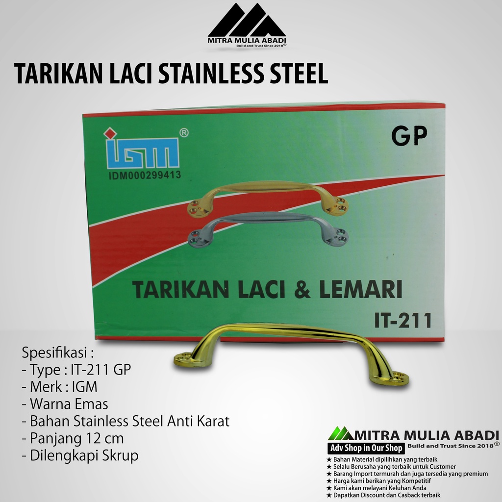 Tarikan Laci Gold 5 Inch | Drawer Pull IGM Tipe IT-211 GP