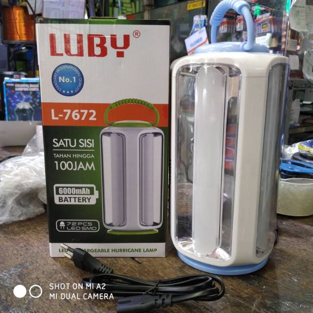 lampu emergency luby L-7672 dengan usb cas tahan hingga 100 jam