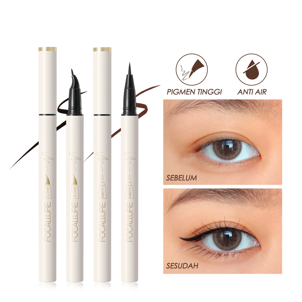 Focallure's Ultrafine quick-dry tahan air liquid eyeliner (0.08mm/0.1mm) tahan air dan tahan lama #ConfidenceHalo