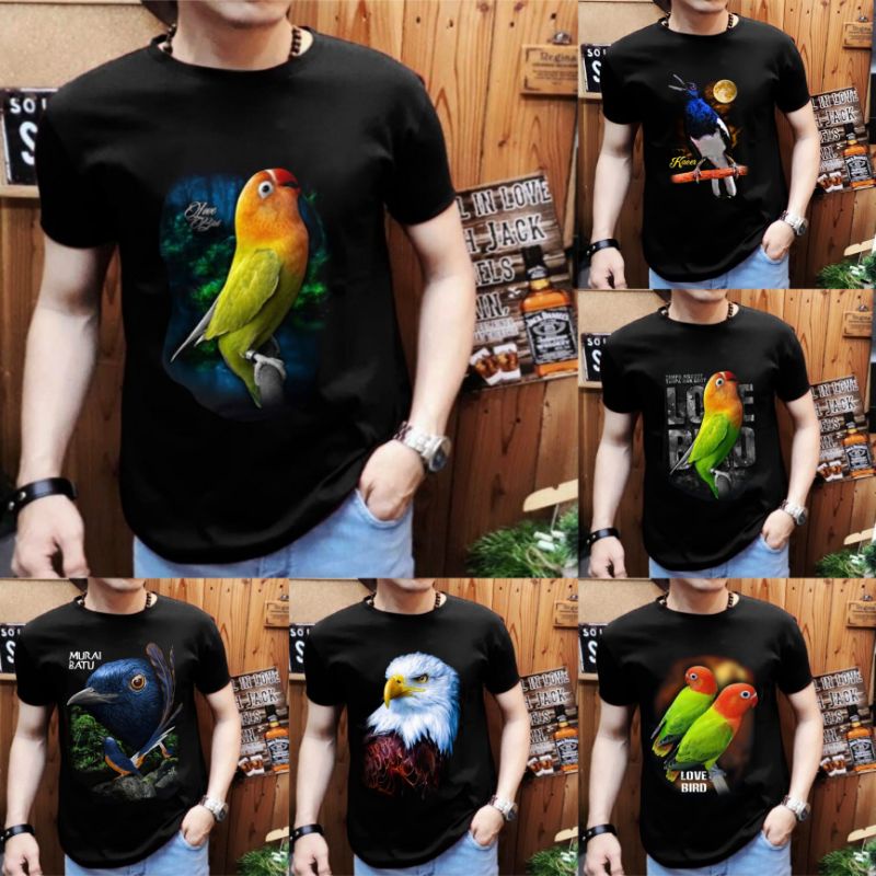 Shalch trendy Kaos Distro pria gambar burung kacer dan burung elang