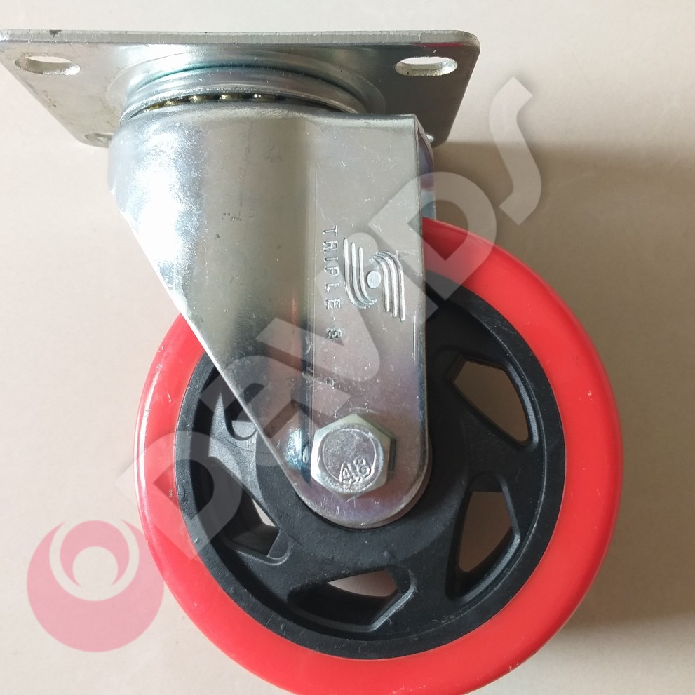 Roda Troli Ban Gerobak Lemari Etalase PU Merah Hidup 4 inch