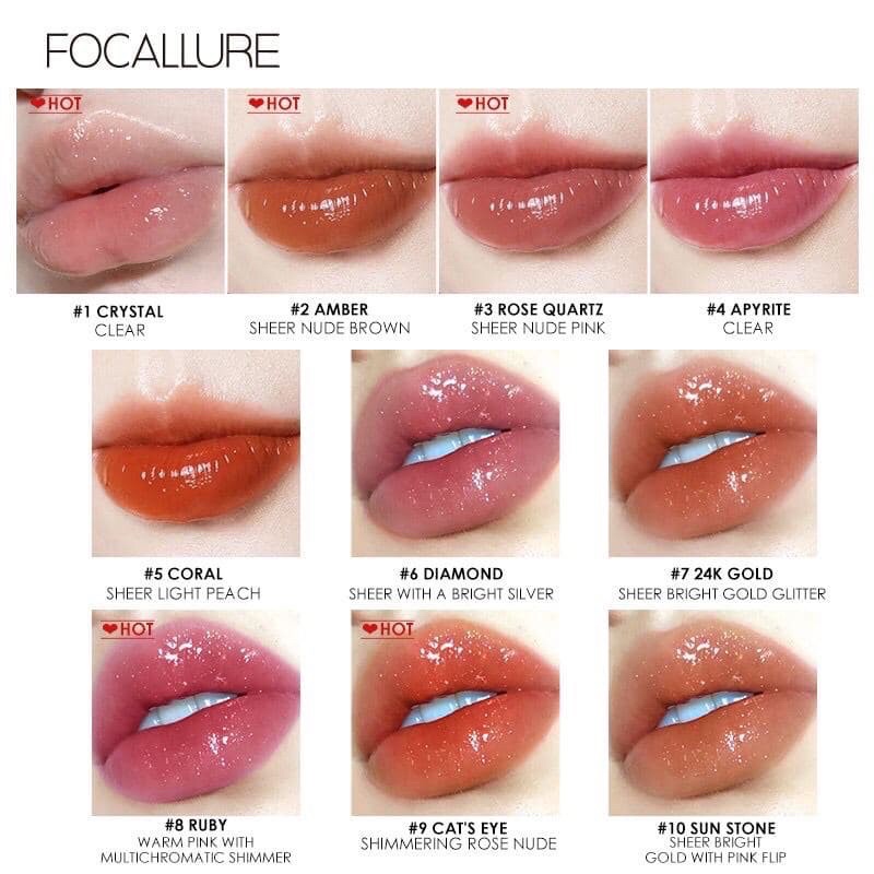 (FREE Eyeshadow) FOCALLURE Lip Gloss Pelembab Shimmer Berkilau FA153