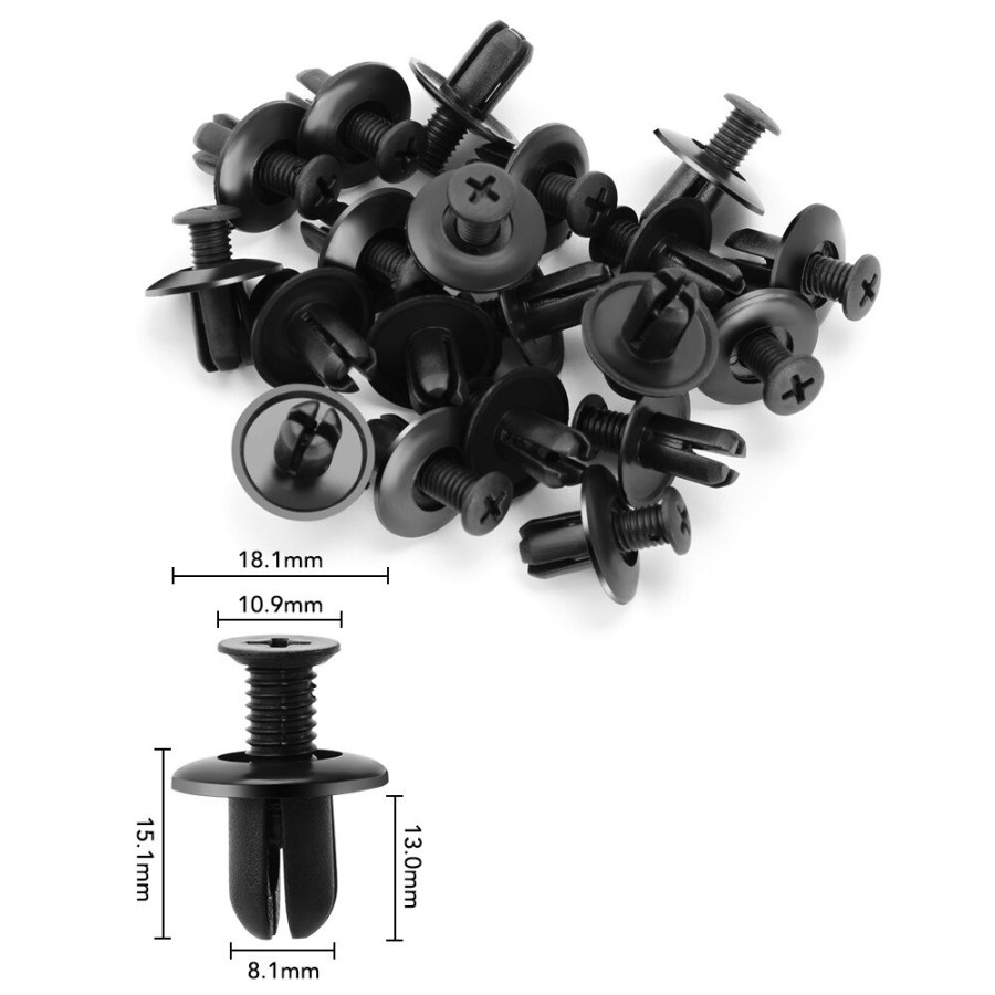 Klip Kancing Plastic Car Buckle Rivet 18 x 8 mm 20 PCS - 170 - Black