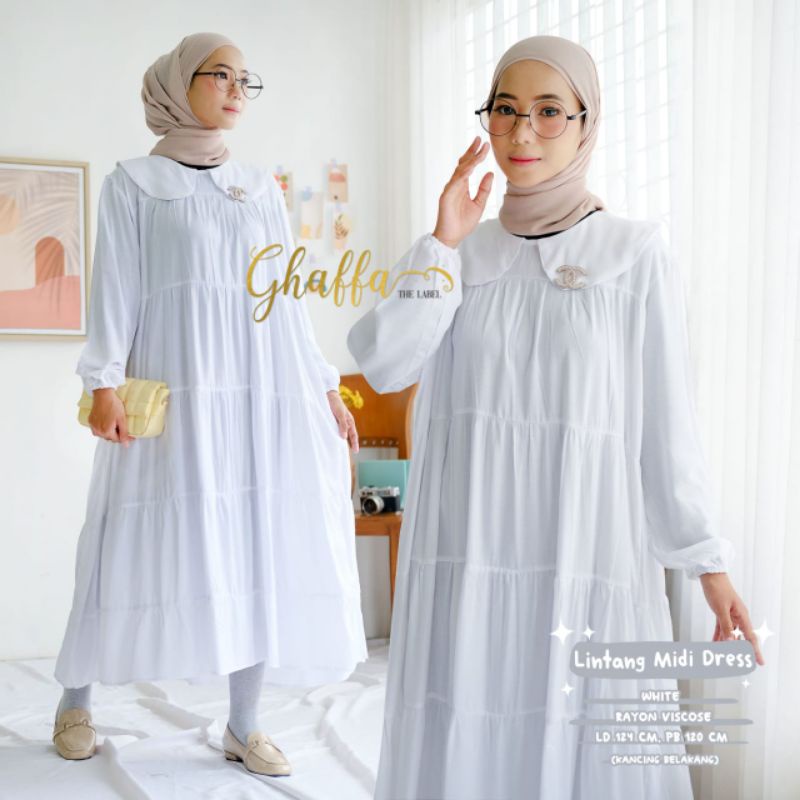 Midi dress kekinian polos / Lintang midi dress by ghaffa the label / dress polos premium