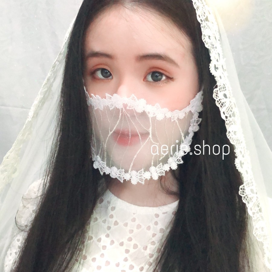 TERMURAH  Masker Transparan brukat Pengantin pesta fashion cantik