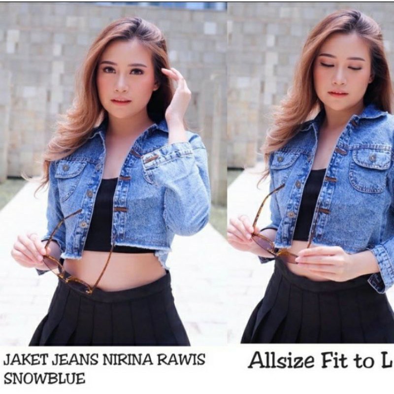 JAKET JEANS RAWIS CROPED SNOW JACKET WANITA // Nirina Acid Crop Jaket