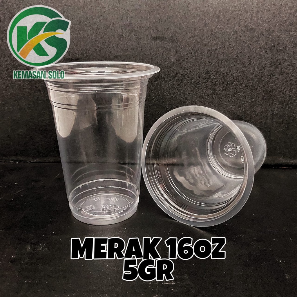 Gelas plastik cup datar PP Merak 16 oz 16oz 5 gr