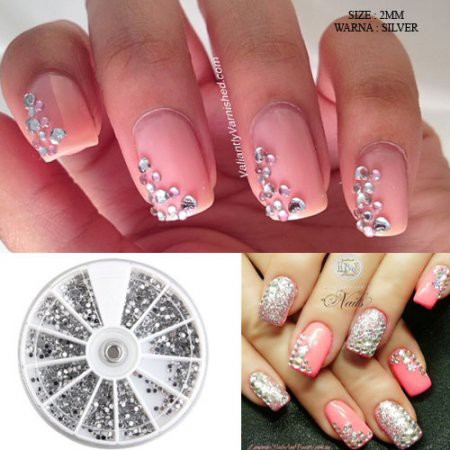 DEKORASI SLIME / NAIL ART RHINESTONE ROUND SILVER 2MM + WHEEL BOX DEKORASI KUKU