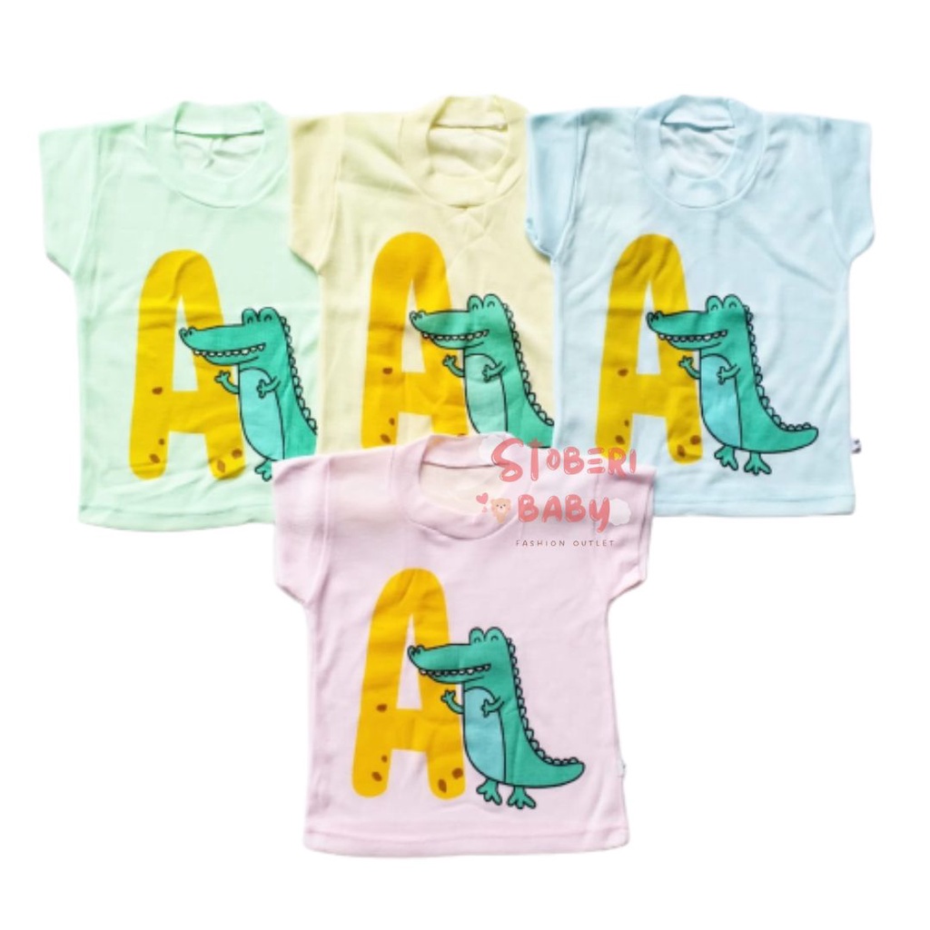 stoberi baby - KAOS WARNA ONECK ALPHABET ANAK kaos dalam oblong anak laki2 dan perempuan newborn-4thn