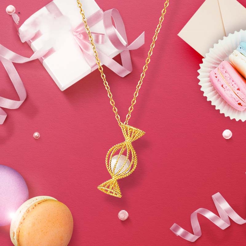 [Ready Stock]Fashion Gold-Plated Cute Candy Pearl Pendant Necklace