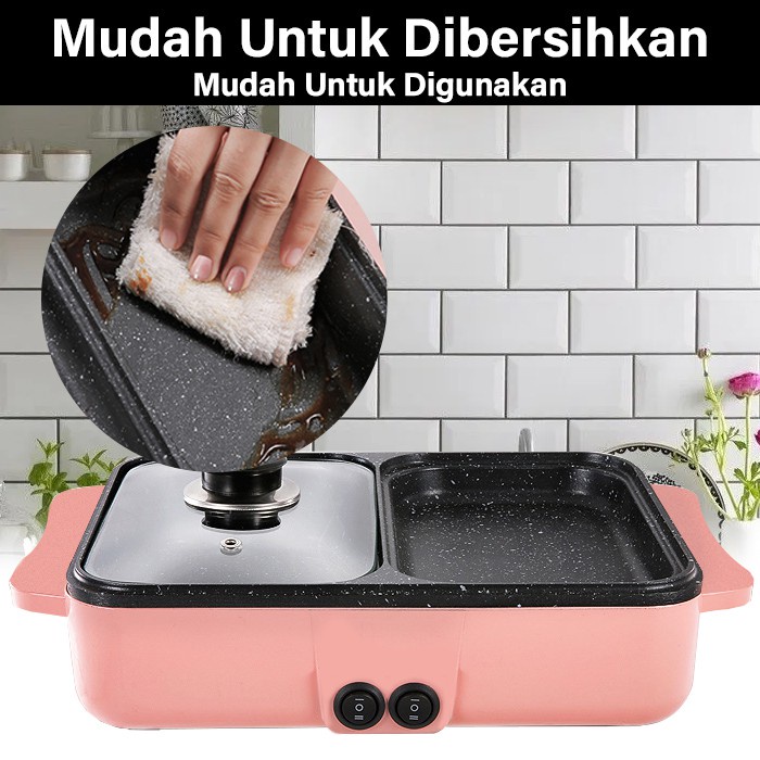 Barnik88 Grill Pan Panci Listrik Grill Pan 2 In 1 Alat Masak Listrik Pemanggang Listrik Kompor Listrik