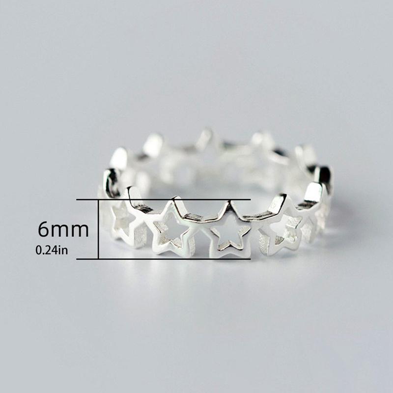 Cincin Model Terbuka Desain Bintang Hollow Out Warna Silver Gaya Minimalis Untuk Wanita