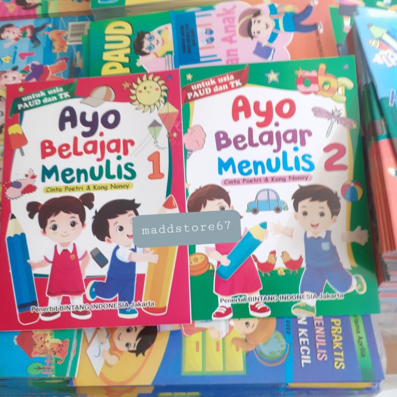 PAKET BUKU ANAK "AYO BELAJAR MENULIS 1& 2" untuk Usia PAUD dan TK.Bintang Indonesia