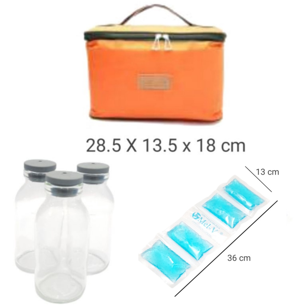 COOLER BAG AVIACELLO FULL FOIL +  BLUE ICE GEL line + 3 botol asi 100ml (ACL68)