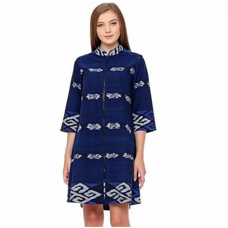 tunik tenun - tunik tenun zipper - tunik tenun resleting - baju tenun wanita - tunik tenun modern - 