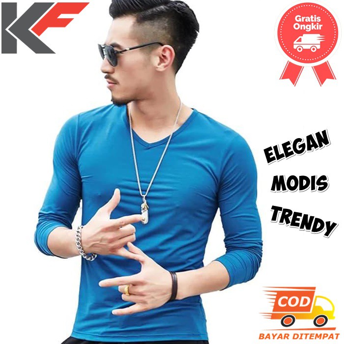 KAOS PRIA LENGAN PANJANG BAJU PRIA DISTRO VARIASI LEHER V FASHION PRIA LAKI-LAKI JE172 DUNCAN