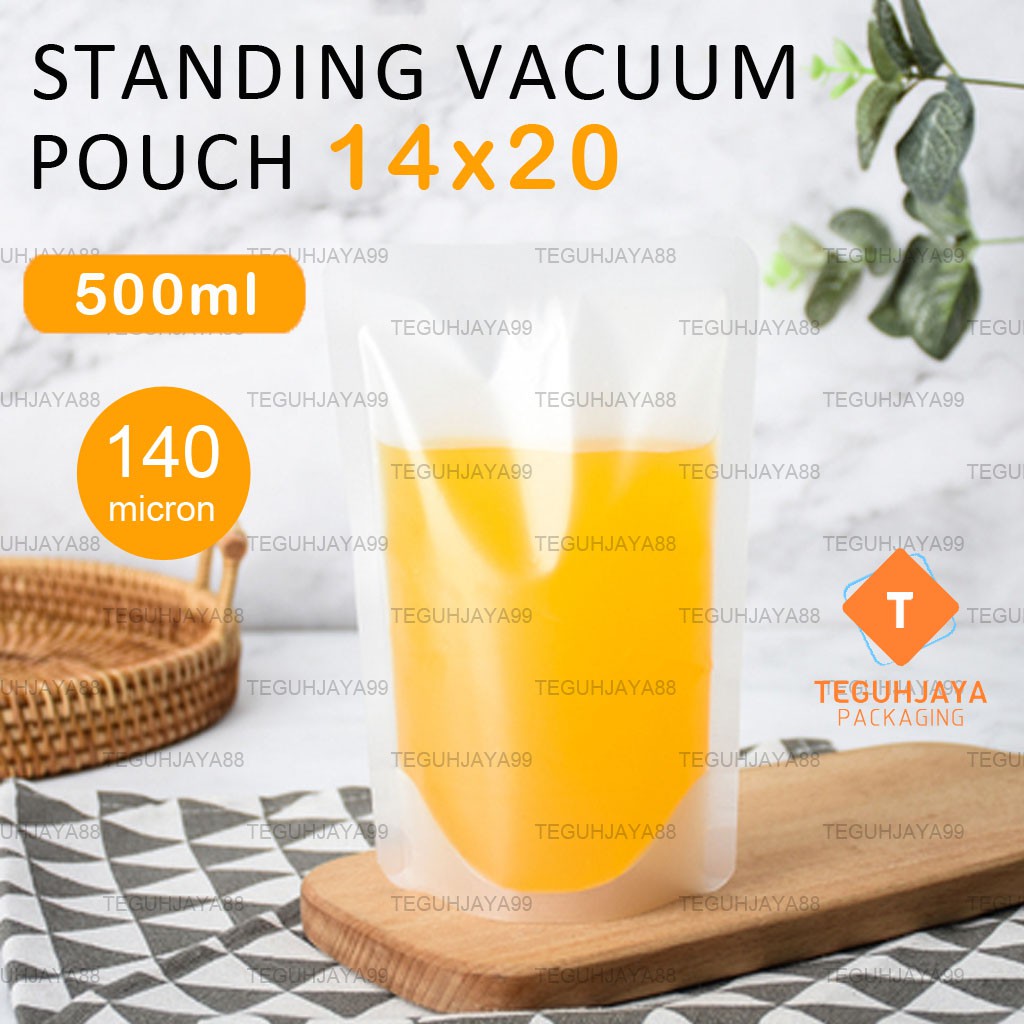 PLASTIK KEMASAN CAIRAN VACUUM STANDING POUCH STANDING POUCH CAIR STANDING POUCH VACUUM 14X20 (500ML)