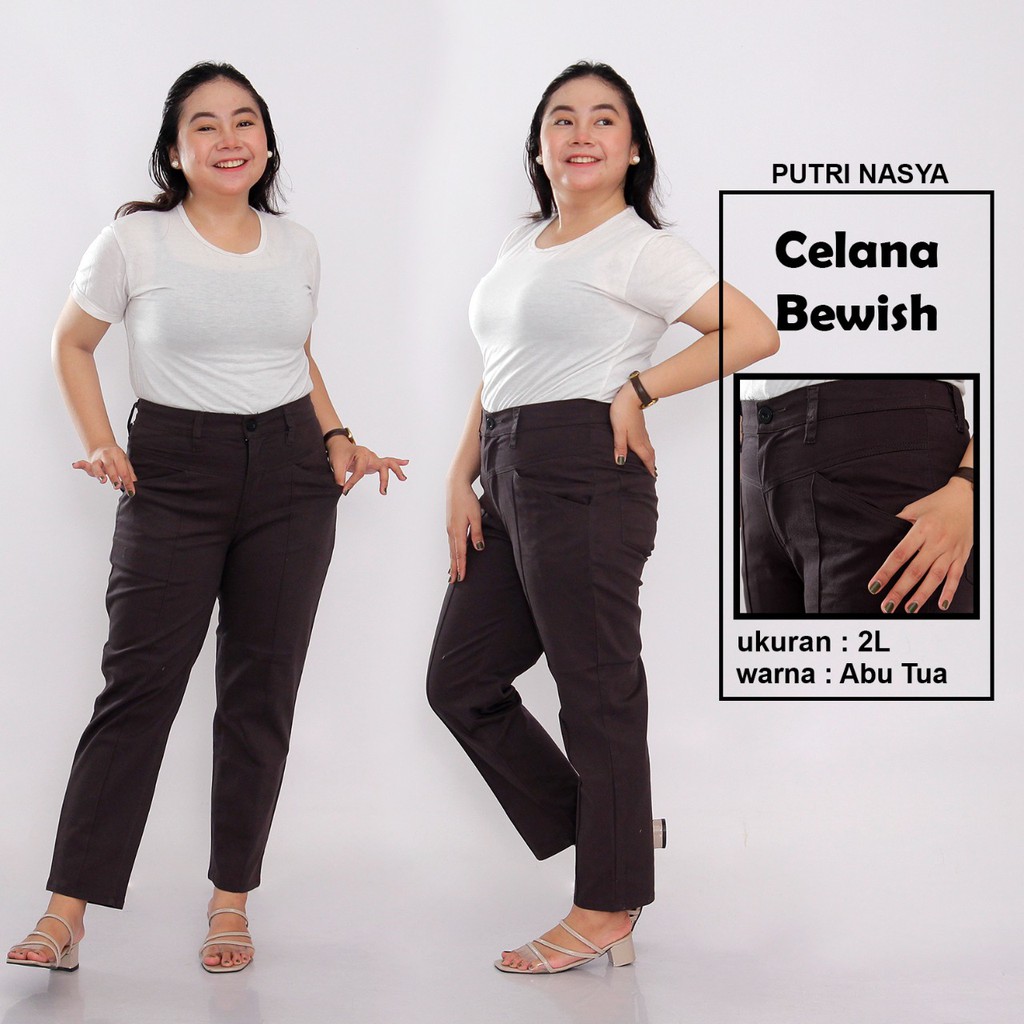 Celana Kerja Super Jumbo XXL, 4L, 5L, 6L 8L Big Size Chino Stret Army Navy Cream Moca Capucino Hitam / Celana Kantor Big Size Wanita / Celana Kerja Wanita Jumbo / Celana Karet Kekinian / Celana Bahan Formal Model Terbaru / Celana Katun Karet Super Big