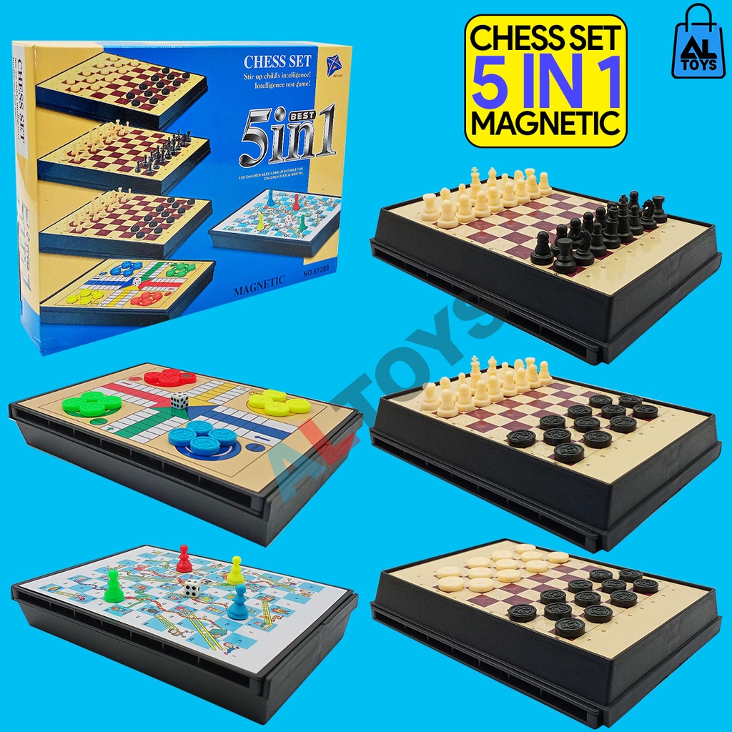 Magnetic Game Board 5in1 Permainan Papan Catur Magnet Game Ludo Mainan Anak Ular Tangga