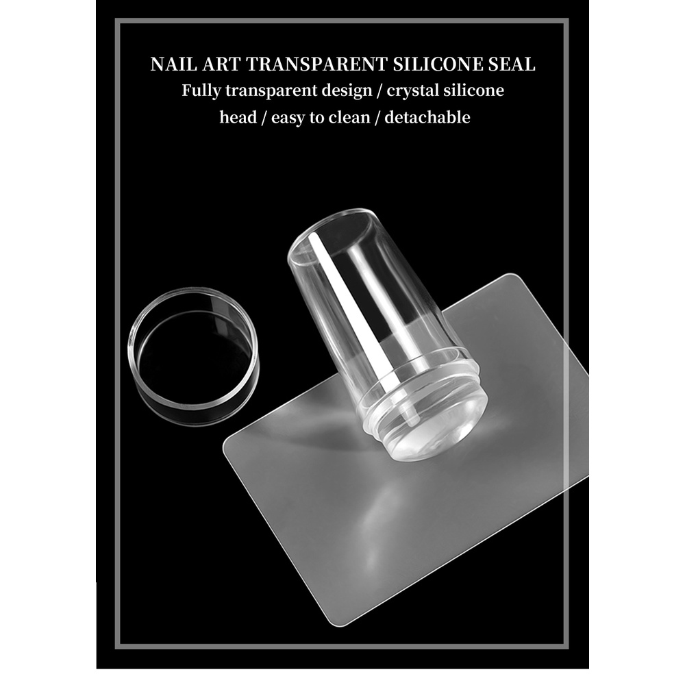 Silicone Transparan Nail Art Stamping Kit Bahasa Perancis Untuk Manicure Plat Stamp Polandia Stensil Template Seal Stamp Scraper