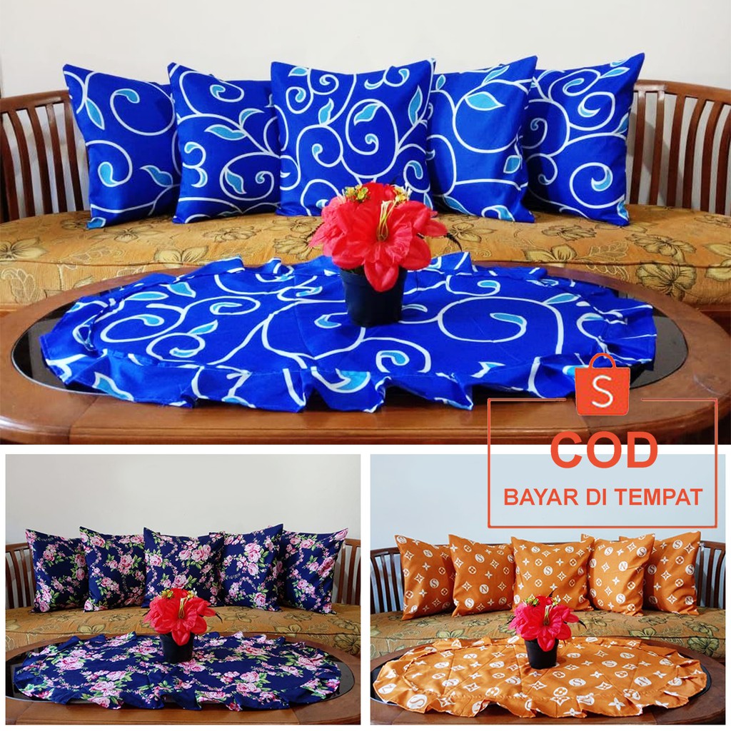 ✅COD Set Sarban Sarung Bantal Kursi Sofa Cushion Cover 40x40 5 Pcs Dan Taplak Meja Home Decor Dekor Dekorasi Hiasan Sofabed Ruang Tamu Minimalis Perlengkapan Interior Rumah