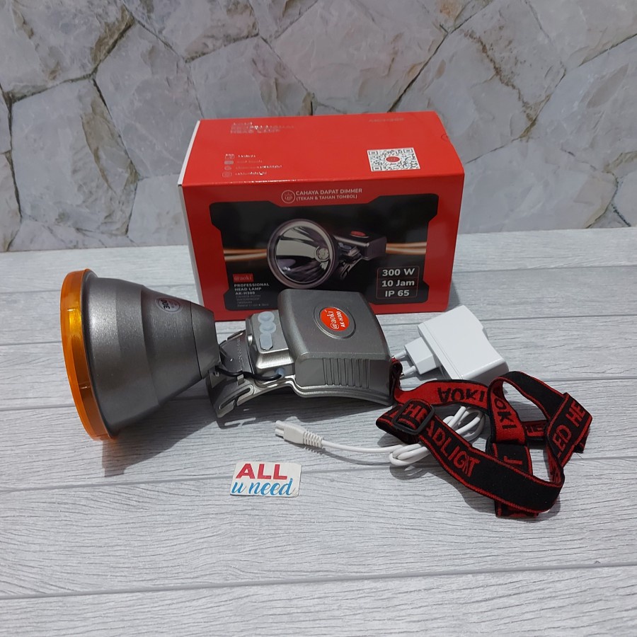 HeadLamp / Senter Kepala AOKI AK-H300 300W Baterai 7800mAh | Senter Kepala Jumbo Led Cahaya Putih Kuning 300W Aoki Ak H300 | Waterproof Professional Headlamp Rechargeable Tahan 10 Jam | FMS