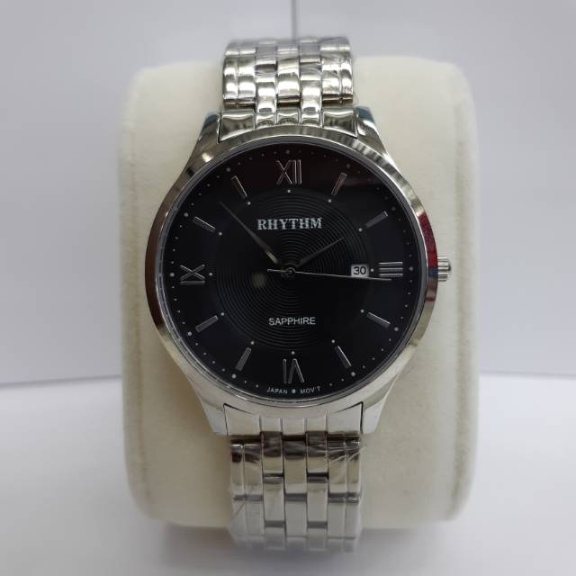 JAM TANGAN PRIA RHYTHM 1201 SILVER BLACK.ORIGINAL GARANSI 1 TAHUN