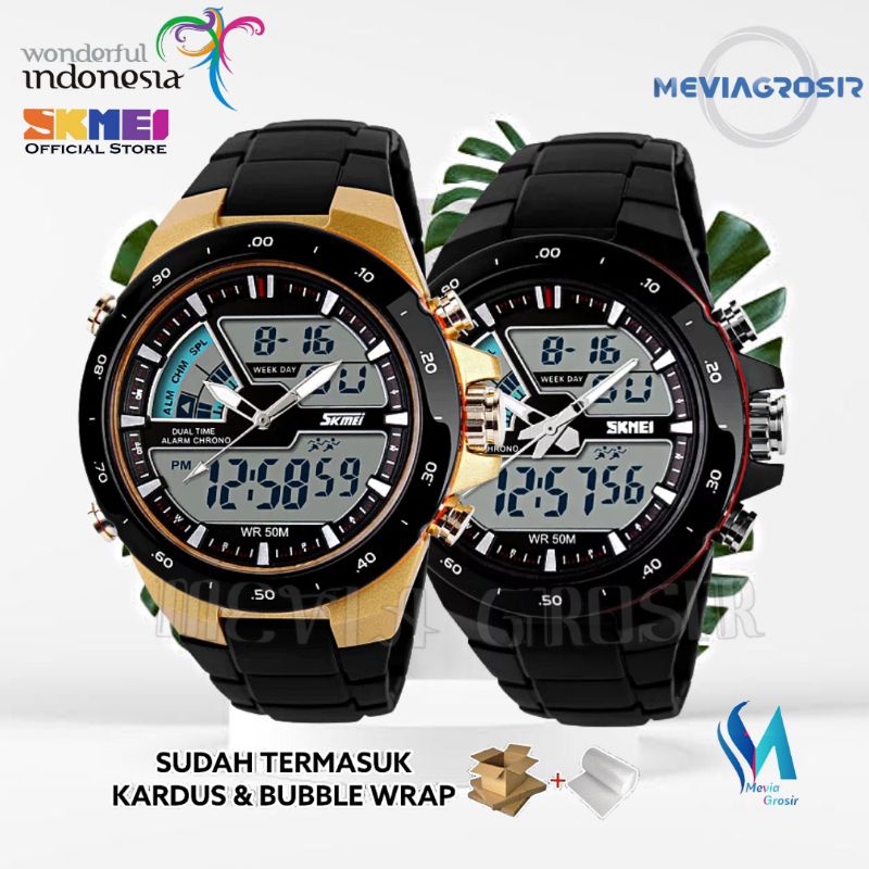 SKMEI 1016 ORIGINAL JAM TANGAN PRIA SKMEI 1016 STRAP RANTE MIKA DOUBLE TIME TAHAN AIR 30M DISPLAY ME