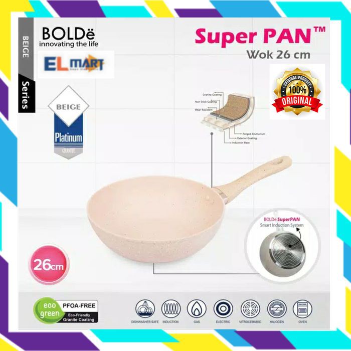 Wajan Penggorengan Anti Lengket  Granite Coating BOLde Super Pan Wok  26 cm Beige  Induksi