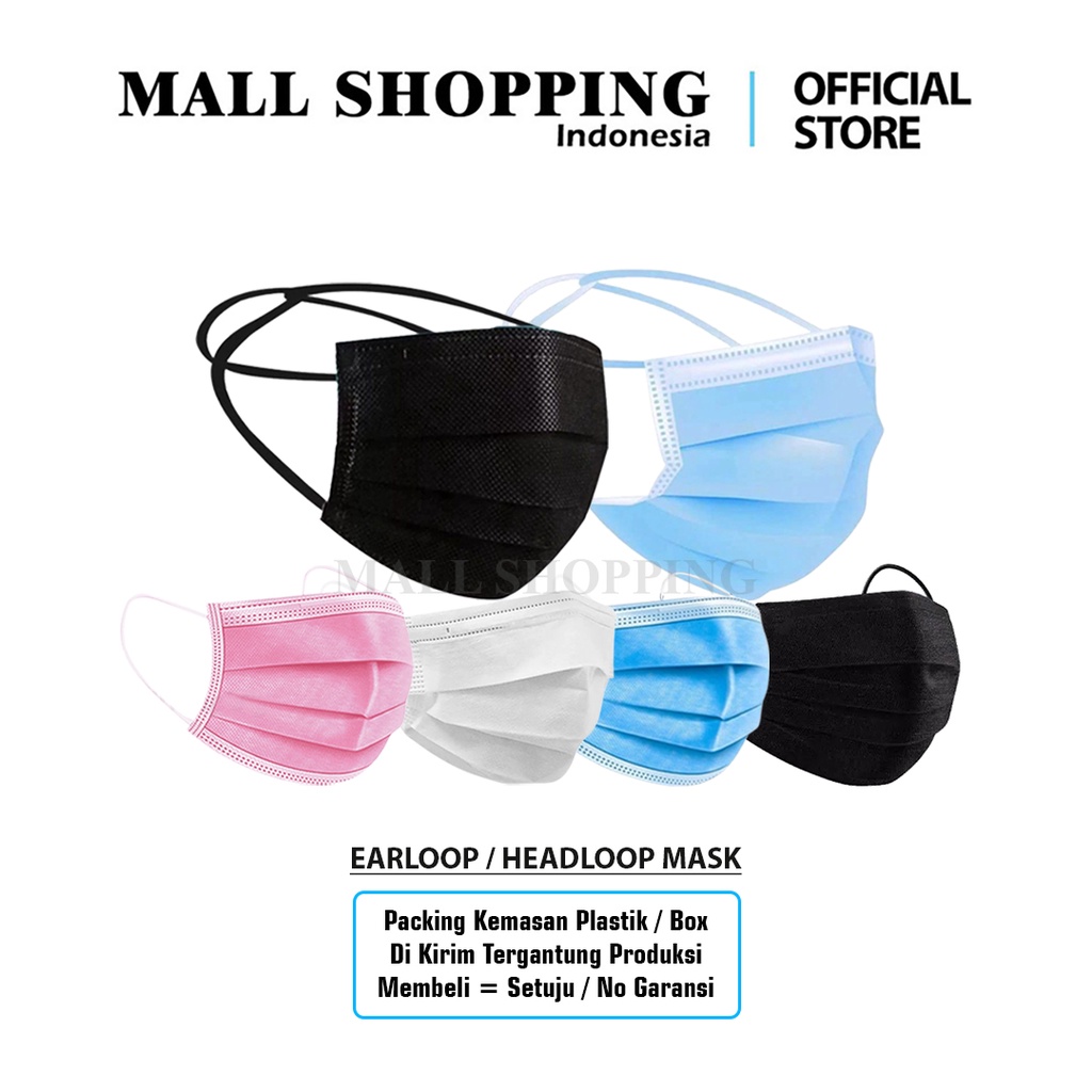 (COD) MASKER EARLOOP 3PLY NON HIJAB DISPOSABLE FACE MASK 3 PLY ISI 50PCS MALLSHOPPING