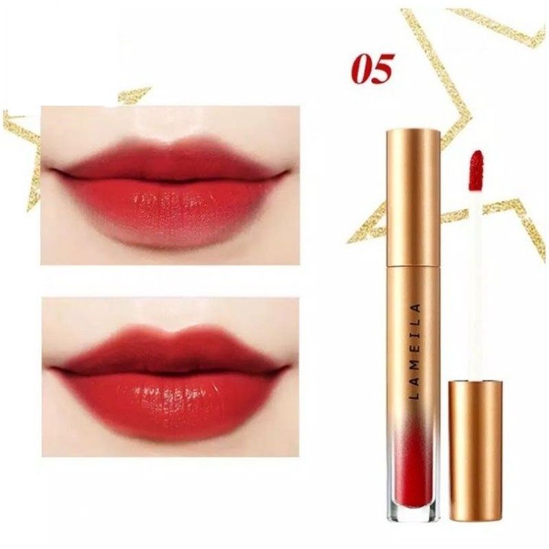 LAMEILA - Gold Silky Lip Glaze Lipstik Pelembab Tahan Lama Lip Gloss Pewarna Bibir