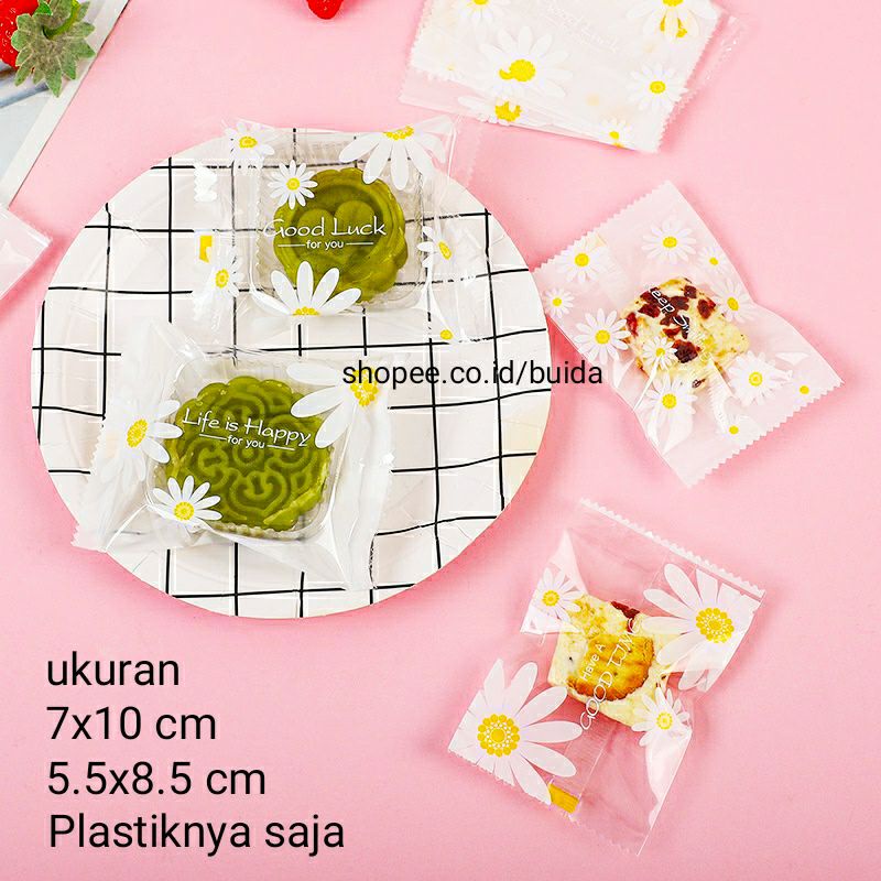 kantong plastik kue cookies bag kemasan nougat permen candy bags motif bunga daisy cantil flower flo