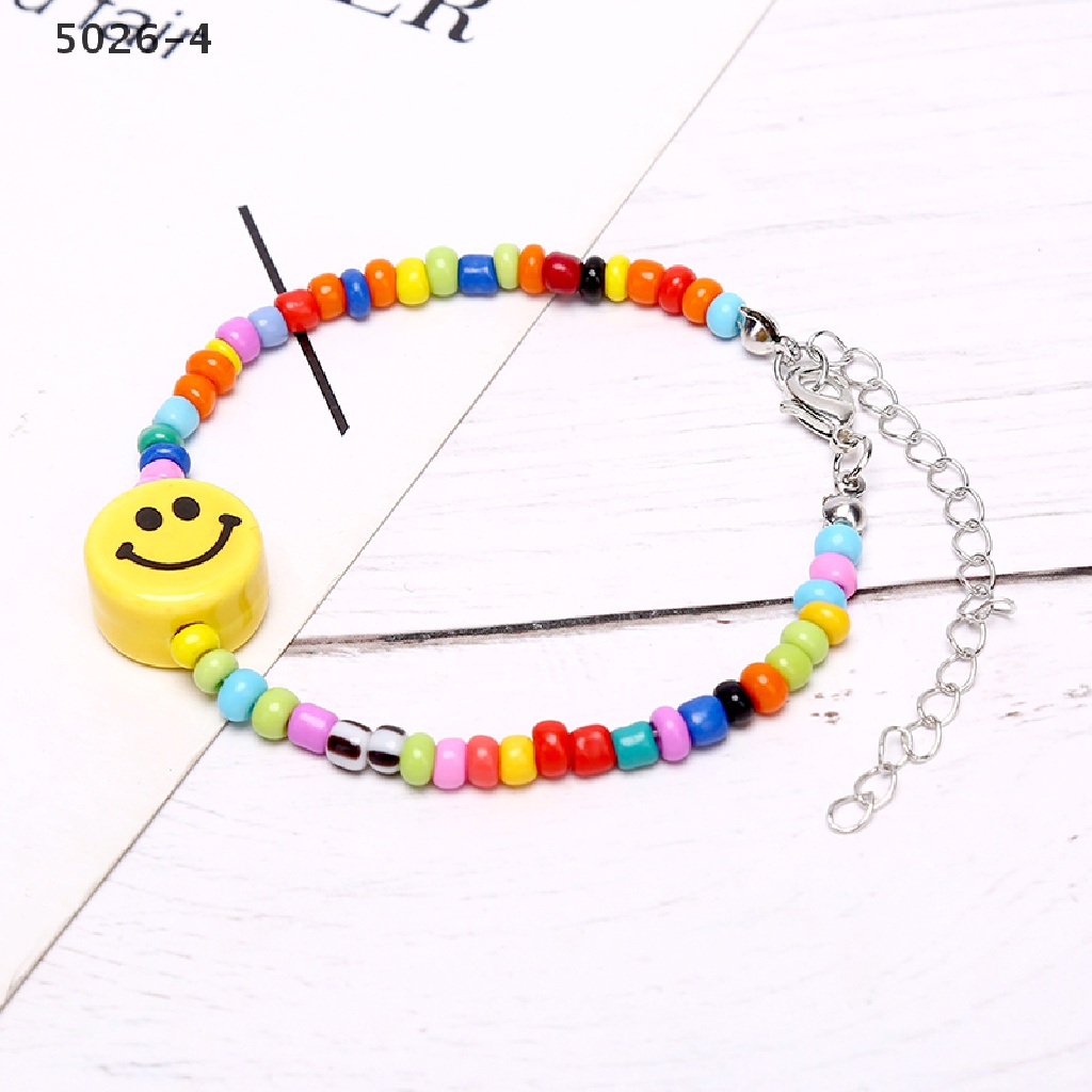 5026-4 Gelang Tangan Manik-Manik Motif Smiley Face Warna-Warni Ala Boho Untuk Wanita / Hadiah