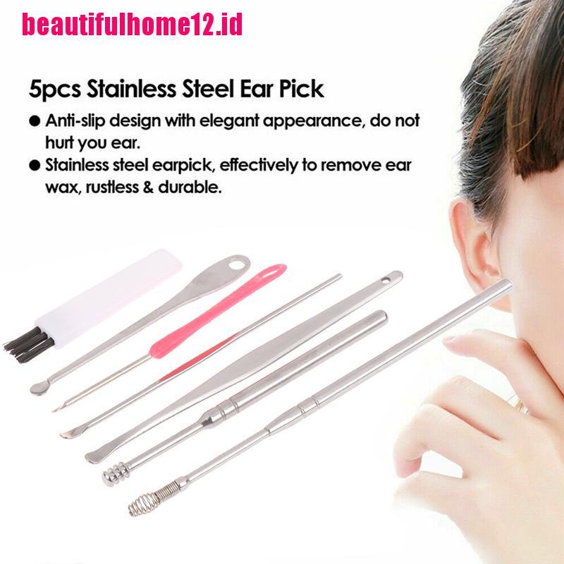 【beautifulhome12.id】7Pcs/Set Stainless Steel Ear Pick Curette Wax Earpick Scoop Remover Cleaner Tool