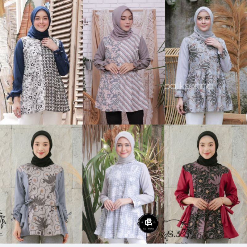 tey-17 Batik Wanita ASJ SA HRB026 Kenongo Kemeja Pendek Wanita Size M L XL XXL