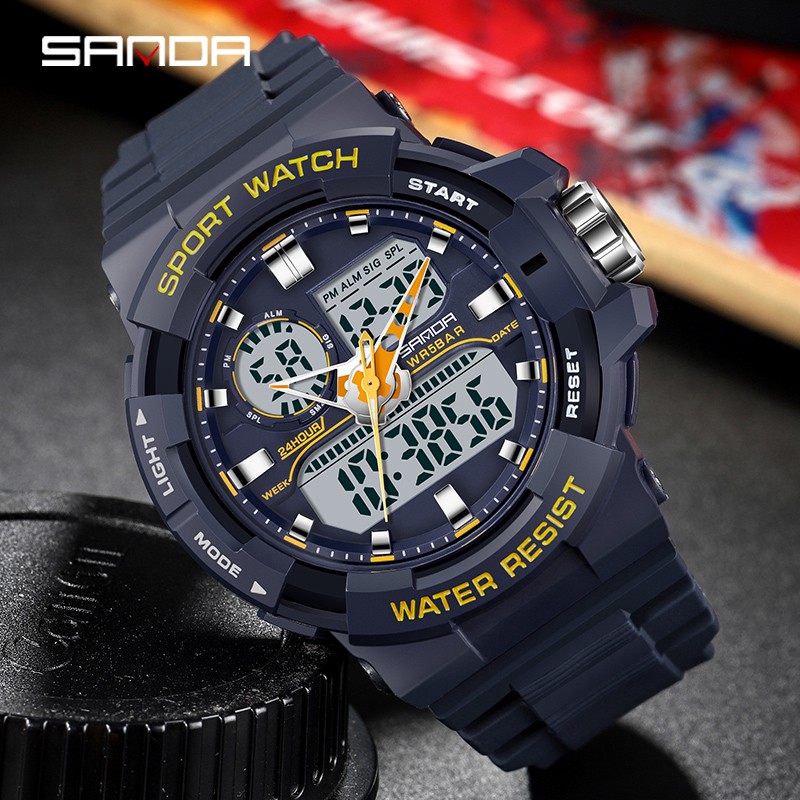 SANDA 6025 Jam Tangan Pria Digital Analog Dual Time Tali Rubber Chronograph Shockproof Anti Air WATCHKITE WKOS