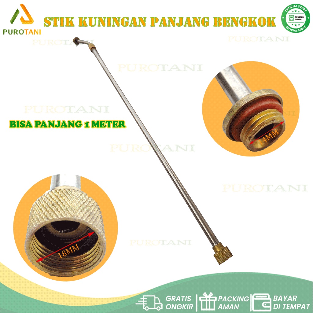 Stick Tangki Elektrik Bengkok Stik Kuningan Pipa Sprayer 1M Drat 18mm