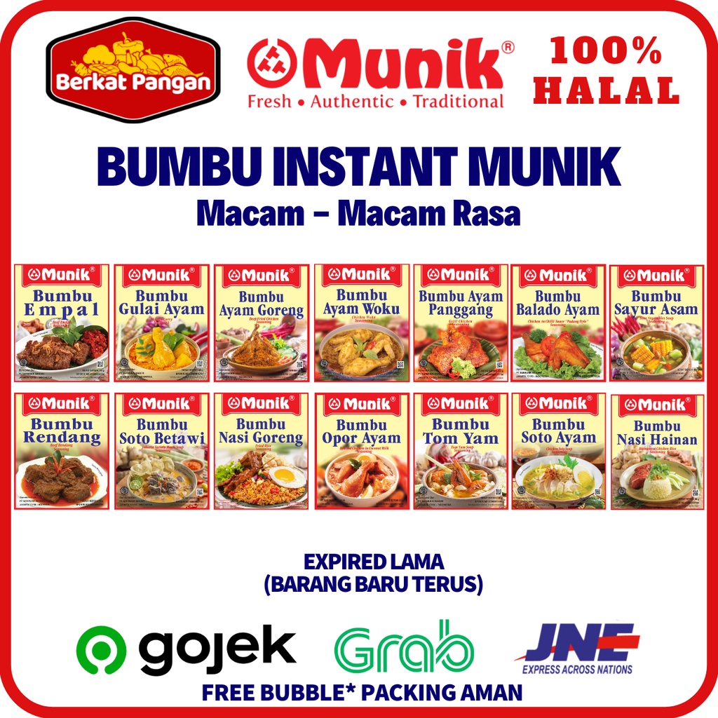 Bumbu Instant Munik Rasa Rendang Semur Soto Betawi Sop Buntut Rawon Nasi Hainam Sayur Asam Opor Ayam Empal Soto Ayam Gado Gado Ayam Goreng