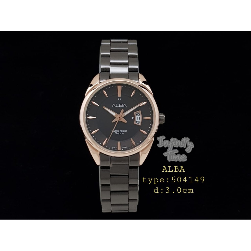 Jam Tangan Cewek Alba 504149 Tanggal Aktif Rantai Stainless