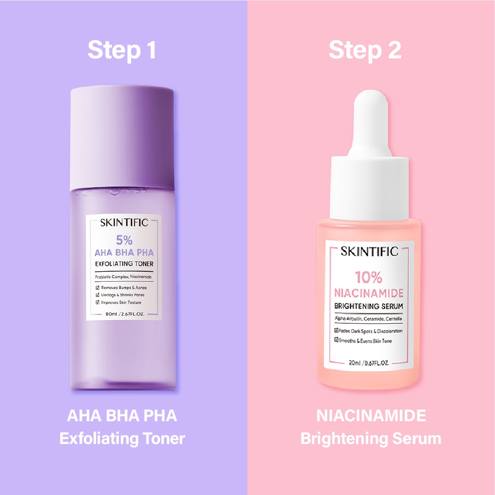 SKINTIFIC 10%Niacinamide Brightening Serum 20ml &amp; 5%AHA BHA PHA Exfoliating Toner(Radiant Skin Kit )