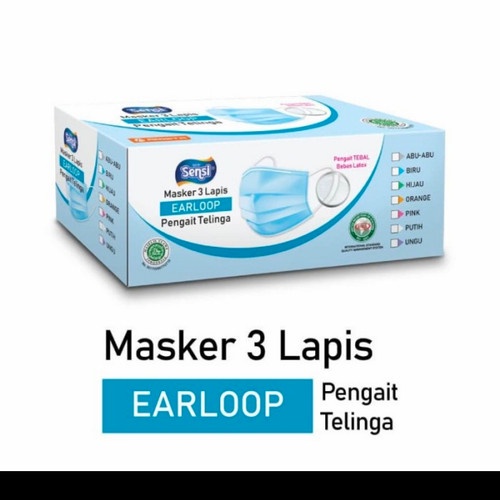 Masker Surgical Sensi 3 ply 1 box Earloop &amp; Headloop (Hijab) - Face mask medis